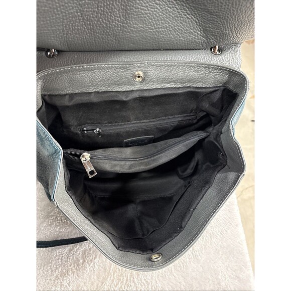 Krole Italian Leather Satchel Gray Teal Crossbody Convertible Made in Italy - Picture 13 of 16